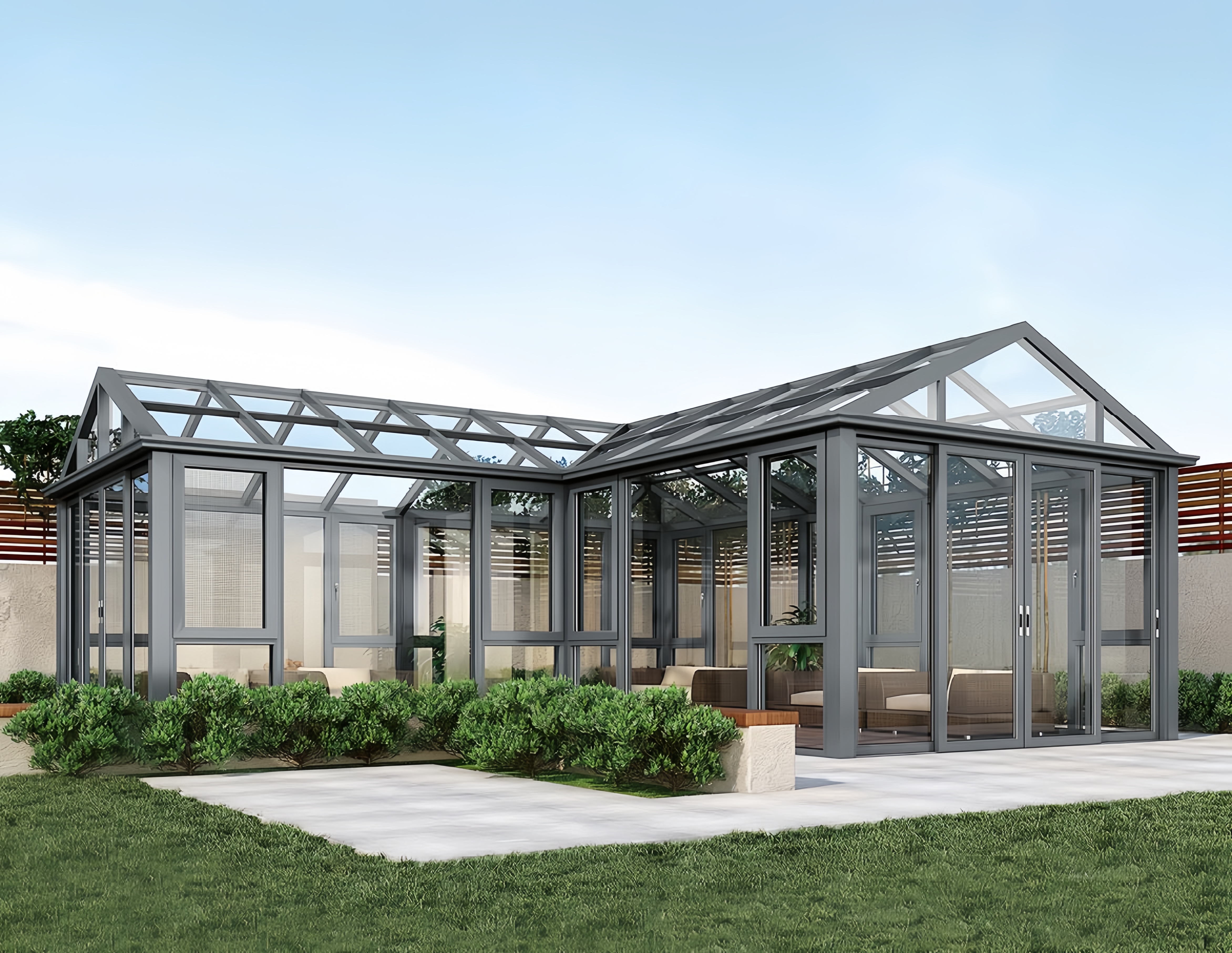 Common types of sunrooms: herringbone roof