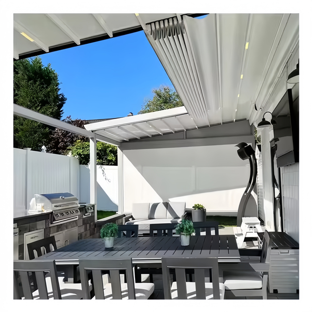 Awning Garden Canopy Waterproof Gazebo Bracket Folding Aluminium Sliding Roller Pergola Canopy Roof Awning