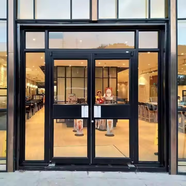 Double door gate design aluminium-front-double-door double glass exterior french for kfc door